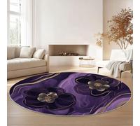 Tappeto rotondo lavabile in lavatrice, Vortici Metallici Astratti Stile Tappetino antiscivolo assorbente per ingresso camera da letto soggiorno interno 150 cm, Viola Oro