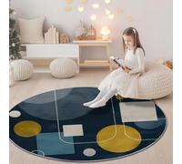 Tappeto rotondo lavabile Nero - Retrò Geometrico Cerchio Linee Resistente interni Tappeti per Bambini Cameretta balcone sala da pranzo terrazza, 120 cm Antiscivolo Tappetino