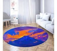 Tappeto rotondo lavabile per la camera dei bambini Tappetini a cerchio con supporto antiscivolo Stuoia per paesaggi al tramonto in montagna per soggiorno da letto Sala da pranzo 120cm