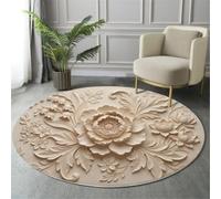 Tappeto Rotondo Lavabile Rilievo 3D Di Una Pianta Beige Rosa 120 Cm