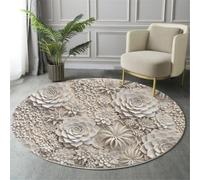 Tappeto Rotondo Lavabile Rilievo 3D Di Una Pianta Succulenta Beige 160 Cm