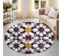 Tappeto Rotondo Lavable 100 cm, Multicolore Motivo A Stella Geometrica Antiscivolo, Islam Marocchino Pelo Corto Facile da Pulire per Ingresso e Cucina