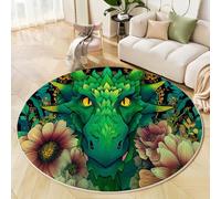 Tappeto Rotondo Leader Verde, 100 Cm, Lavabile In Lavatrice, Retro Antiscivolo, A Pelo Basso, Non Perde Pelo, Tappeto Stile Cartone Animato Per Soggiorno, Camera Da Letto, Cameretta, Verde