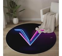 Tappeto Rotondo Lettera V Al Neon Linee, Tappeto Blu Antiscivolo Morbido Stile Tecnologico Moderno, Lavabile in Lavatrice Tappeti Decorativi, per Soggiorno Camera da Letto Intérieur 100cm
