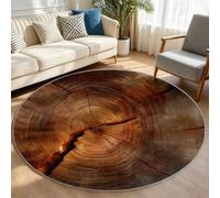 Tappeto rotondo marrone, 150 cm, stile rustico, motivo anelli e venature di | Tappeto morbido a pelo corto antiscivolo lavabile, tappeto effetto tronco d'albero per chalet, camera degli ospiti e spazio
