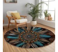 Tappeto rotondo Marrone con motivo Perline Piume, lavabile in lavatrice antiscivolo Fine tappeto bambini, per camera da letto soggiorno cucina casa180 cm