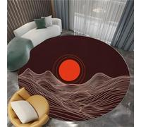 Tappeto Rotondo Minimalismo Colline Sole Arancione per Soggiorno con Fondo Antiscivolo, Rosso Scuro Tappeti Morbidi a Pelo Corto con Motivo Stampato per la Camera - 100 cm
