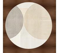 Tappeto rotondo moderno 140 cm, design geometrico a cerchi, in marrone e crema, a pelo corto, tappeto morbido per soggiorno, tavolino da caffè, decorazione per la casa