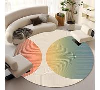 Tappeto rotondo moderno 190 cm a pelo basso geometrico tappeto per corridoio, camera da letto, cucina, soggiorno, elegante, rosso, arancione, verde acqua, blu, beige, crema