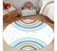 Tappeto Rotondo,Moderno e grazioso motivo a cerchi arcobaleno colorati, verde acqua, ø 100 cm, Small Area carpet Room Decor Floor Rug Decorative Home Accessories under Table Chair,