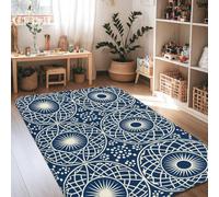 Tappeto rotondo, moderno e minimalista, con linee geometriche, nessuna blu navy, antiscivolo, per interni, non perde pelo, per soggiorno, camera da letto, corridoio, ufficio, decorazione 10,2 x 15,2