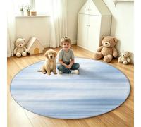 Tappeto rotondo moderno, morbido, lavabile, antiscivolo, linea a righe blu, per camera da letto di bambini, ragazzi e ragazze, stanza dei giochi, soggiorno, 100 cm
