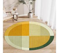 Tappeto Rotondo,Moderno motivo geometrico multicolore, giallo, ø 110 cm, Area Rug Living Room, Bedroom, Farmhouse Fireplace, Lounge Rugs for Wooden Floors,