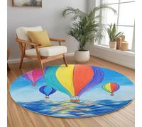 Tappeto Rotondo Mongolfiera Dei Cartoni Animati Oceano 180 cm Tappeto Salotto Camera da Letto, Pittura Ad Acquerello Antiscivolo Tappeti Rotondo Lavabile Tappeti Rotondo per Cucina Tavolino Balcone