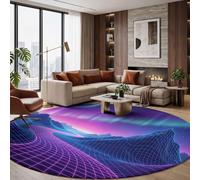 Tappeto Rotondo Montagne Mesh 3D Fantascientifiche Per Bambini | Tappeto Circolare Lavabile Aurora Cibernetica Cielo Stellato Blu Per Pelo Corto,Antiscivolo,Morbido,Soggiorno,Camera Da Letto 120 Cm