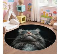 Tappeto rotondo morbido alla moda con gatto nero, lavabile, non perde pelo, moderno, 90 cm, per cucina, comodino, tappetino antiscivolo per camera da letto