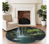 Tappeto rotondo morbido con cascata e muschio, multicolore, lavabile, non perde pelo, classico, 150 cm, per cucina, comodino, tappetino antiscivolo per camera da letto