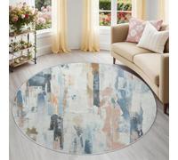 Tappeto rotondo morbido e alla moda con arte astratta, multicolore, lavabile, non perde pelo, moderno, 120 cm, per cucina, comodino, tappetino antiscivolo per camera da letto