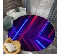 Tappeto Rotondo Morbido Lavabile 160 cm, Tappeti con Motivo Stampato Futuro Vitalità Neon Antiscivolo e Antiumidità per Salotto Cameretta e Ufficio (Nero)