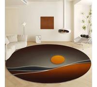 Tappeto Rotondo Morbido Lavabile 80 cm, Tappeti con Motivo Stampato Semplice Sole Rosso Colline Antiscivolo e Antiumidità per Salotto Cameretta e Ufficio (Marrone Scuro)
