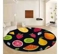 Tappeto Rotondo Multicolore, Tappeti Antiscivolo Pelo Corto Morbido - Lavabile in Lavatrice Grande Moquette Stile Disegno Frutti Cartone Animato per Camera da Letto Soggiorno Scendiletto Ø 120 cm