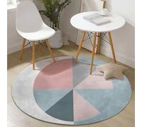 Tappeto Rotondo Multiuso in Flanella Bianco sporco ciano chiaro con Fondo Gommato Antiscivolo Semplici immagini geometriche a blocchi di colore Stampa per ingresso, bagno - Lavabile in lavatrice 60 cm