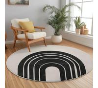 Tappeto Rotondo Multiuso in Flanella Morbida 160 cm, Motivo Linea arcobaleno dal design semplice Moderno, Antiscivolo e Lavabile in Lavatrice Per Camera dei Bambini Soggiorno, Nero Beige