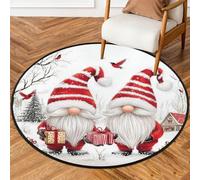 Tappeto rotondo natalizio da 0,9 m, lavabile, antiscivolo, per soggiorno, camera da letto, asilo, decorazione per la casa, casa colonica, Babbo Natale, uccello
