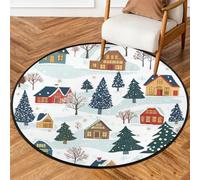 Tappeto rotondo natalizio da 0,9 m, lavabile, antiscivolo, per soggiorno, camera da letto, cameretta dei bambini, decorazione per la casa, scena invernale in stile fattoria