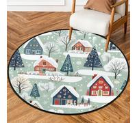 Tappeto rotondo natalizio da 0,9 m, lavabile, antiscivolo, per soggiorno, camera da letto, cameretta dei bambini, decorazione per la casa, grazioso paesaggio invernale in fattoria