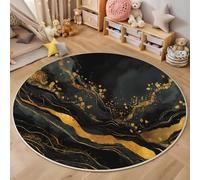 Tappeto Rotondo Nero Marmo Lineare Grande Pelo Corto,3D Arte Di Lusso Stampa Antiscivolo Tondo Moquette,Soggiorno Bambini Camera,Cucina,Bagno,Domestica Decor Tappeti,140Cm