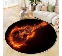 Tappeto rotondo Pelo Cort Chitarra Fiamme Tappeti per Grandi Dimensioni Chitarra Acustica Flame Tappeti Antiscivolo Tappeto per Camera letto, sala pranzo, soggiorno, 160cm, Marrone Rossastro