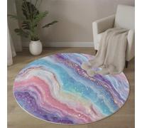Tappeto rotondo Pelo Cort Marmo Da Sogno Tappeti per Grandi Dimensioni Vortice Di Colori Tappeti Antiscivolo Tappeto per Camera letto, corridoio, sala pranzo, soggiorno, 100 cm, Azzurro Chiaro