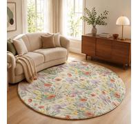 Tappeto Rotondo Pelo Corto Bouquet Di Iris Ad Acquerello 140cm Morbida Tappetino a Cerchio Campagna Francese Tappeti di Zona Antiscivolo Lavabile per Il Letto, Divano, Cameretta dei Giochi, Riso