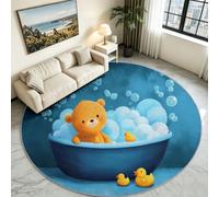 Tappeto rotondo per bambini, 120 cm, con orso blu, anatra gialla, simpatico | Morbido tappeto da gioco rotondo, lavabile, a pelo corto, antiscivolo, privo di sostanze nocive, per la cameretta dei bambini
