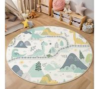 Tappeto rotondo per bambini 120cm, lavabile e antiscivolo, morbido tappeto da gioco Stile cartone animato Sentiero della Montagna Colorata per ragazzi e ragazze, cameretta dei bambini, Azzurro chiaro