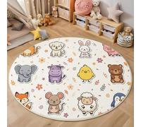 Tappeto rotondo per bambini, 80cm, lavabile e antiscivolo, morbido tappeto da gioco Stile adesivo a cartone animato Gatti, cani, conigli, maiali per ragazzi e ragazze, cameretta dei bambini,Bianco