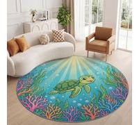 Tappeto rotondo per bambini, grande, antiscivolo, blu scuro, lavabile, morbido, carino, animale, tartaruga, mare, corallo, tartaruga, a pelo basso, per cameretta dei bambini, 120 cm, adatto ad animali