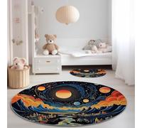 Tappeto Rotondo per Camera da Letto 120 cm, Lavabile Pelo Corto Fantasia Città Paesaggio Stampa Antiscivolo Nero Blu Tappeto Rotondo - Tappeti per Soggiorno e aree interne