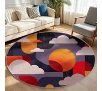 Tappeto rotondo per camera da letto, 200 cm, motivo patchwork geometrico, multicolore, morbido, non lascia pelucchi, per la cameretta dei bambini, la camera dei giochi, antiscivolo e lavabile, pratico