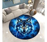 Tappeto Rotondo per Camera da Letto Ragazzi Adolescenti, Stampe di Animali Fantasy Foresta Fulmine Lupo Leopardo Tigre, Morbido e Antiscivolo, Tappeti per Soggiorno, Sala Giochi, 140 cm, Color 6