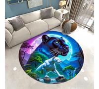 Tappeto Rotondo per Camera da Letto Ragazzi Adolescenti, Stampe di Animali Fantasy Foresta Fulmine Lupo Leopardo Tigre, Morbido e Antiscivolo, Tappeti per Soggiorno, Sala Giochi, 120 cm, Color 3
