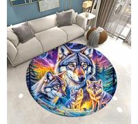Tappeto Rotondo per Camera da Letto Ragazzi Adolescenti, Stampe di Animali Fantasy Foresta Fulmine Lupo Leopardo Tigre, Morbido e Antiscivolo, Tappeti per Soggiorno, Sala Giochi, 90 cm, Color 5