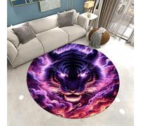 Tappeto Rotondo per Camera da Letto Ragazzi Adolescenti, Stampe di Animali Fantasy Foresta Fulmine Lupo Leopardo Tigre, Morbido e Antiscivolo, Tappeti per Soggiorno, Sala Giochi, 100 cm, Color 1