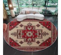 Tappeto Rotondo per Casa 180 cm, Progettazione di stampa Orientale Tradizionale Geometrico Confine, Rosso Albicocca Morbido e Facile da Pulire, Ideale per Soggiorno e Camera da Letto