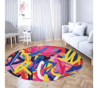 Tappeto rotondo per il portico anteriore per soggiorno Graffiti astratti colorati Lavabile antiscivolo Tappeto d'arte moderna Camera da letto Camera dei bambini Arredamento per l'ufficio a casa 90cm