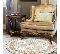 Tappeto rotondo per interni ø 140 cm, per camera da letto, soggiorno, sala da pranzo, cucina, design a pelo basso, antiscivolo, lavabile, facile da pulire, tappeto retrò con fiori pastorali verdi