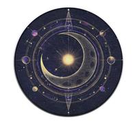 Tappeto rotondo per interni ed esterni alla moda, con simbolo geometrico sacro, viola, spazio, galassia, stelle, sole e luna mistici, grande divano decorativo, tappetino da yoga lavabile.