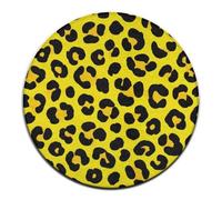 Tappeto rotondo per interni ed esterni alla moda, tappeto decorativo per divano grande giallo con stampa di ghepardo e leopardo, tappetino yoga lavabile.