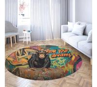 Tappeto rotondo per porta d'ingresso Soft Circle Graffiti Scimpanzé "segui i tuoi sogni" Tappeti sottili Stuoia antiscivolo lavabile in lavatrice per ingresso Camera da letto da dei bambini 120cm